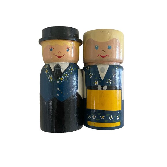 Vintage Other - Vintage | Handpainted Swedish Folk Wood Salt & Pepper Shaker Set | Boy & Girl
